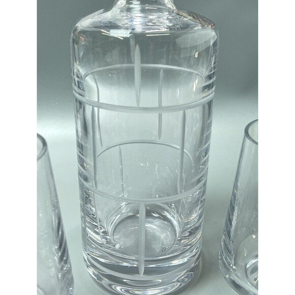 Tiffany & Co Modern Bamboo Decanter with 2 Wine Glasses Clear Glass Crystal Set - Picture 4 of 10